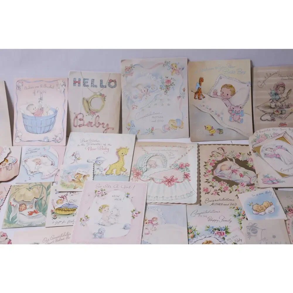 1950s 60s New Baby Greeting Card Lot Scrapbooking Collectible ~ 260612-WH 1111